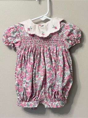 Bright Future Pink Floral Baby Girl Bubble Romper with Embroidered Collar